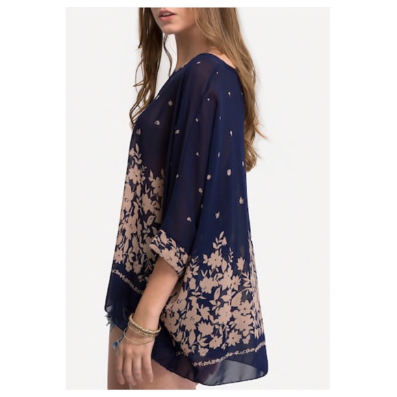 Boho Semi Sheer Poncho Blouse - Picture 4 of 7